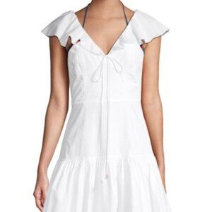Women’s White Ruffle Organic Cotton Mini A Line Dress NWT